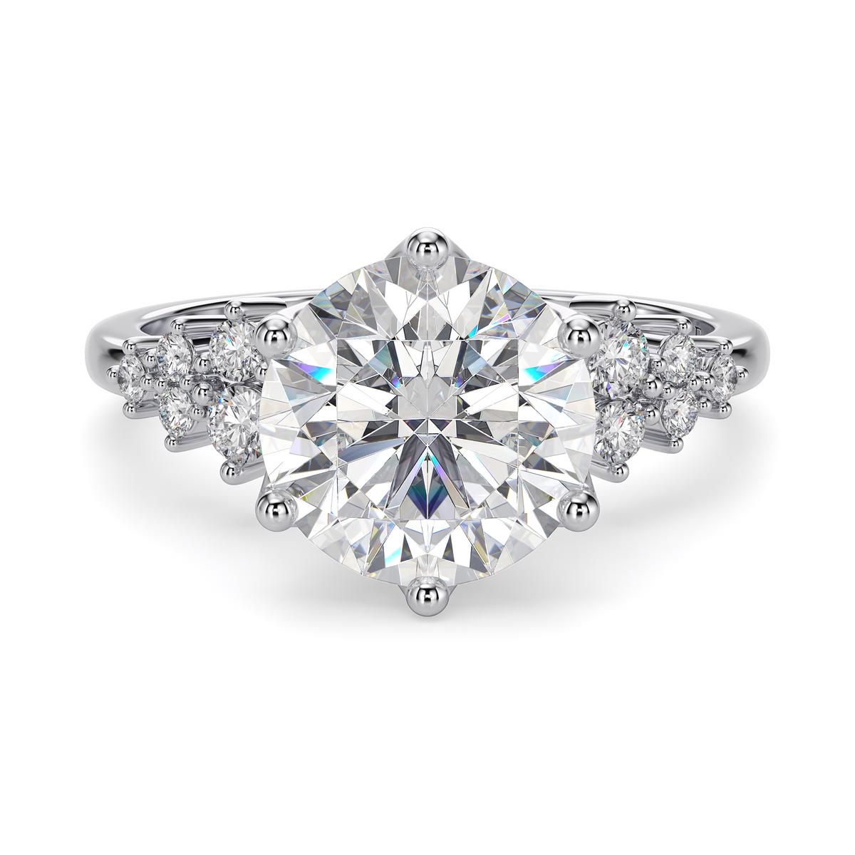 Load image into Gallery viewer, LUCCE Cluster Round Diamond Engagement Ring with Petal Prongs in Gold or Platinum
