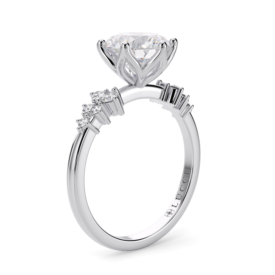 Load image into Gallery viewer, LUCCE Cluster Round Diamond Engagement Ring with Petal Prongs in Gold or Platinum
