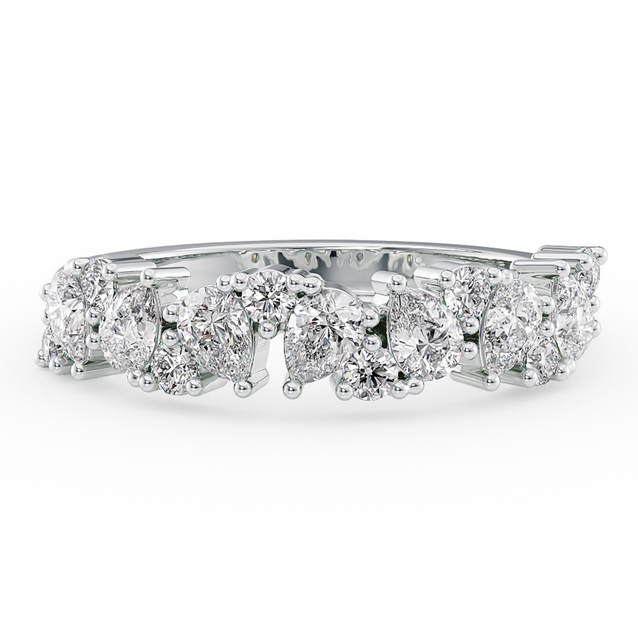 Load image into Gallery viewer, LUCCE Half LUCCE Half Eternity Alternating Pear and Round Diamond Ring in Gold or Platinum Pavé Diamond Ring in Gold or Platinum
