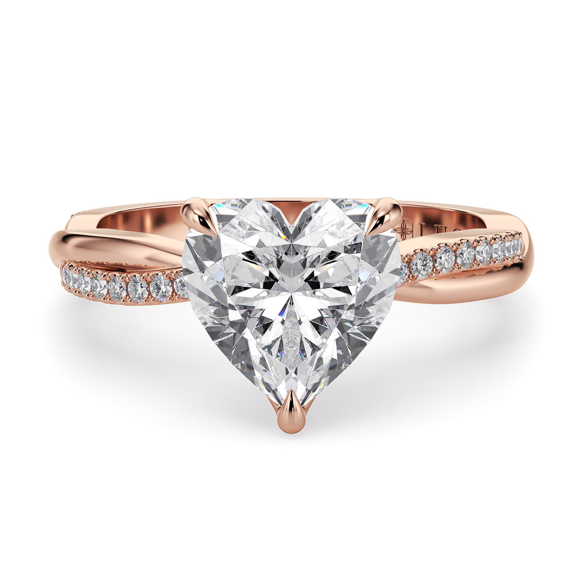 Load image into Gallery viewer, LUCCE Twisting Pavé Heart Diamond Engagement Ring with Petal Prongs in Gold or Platinum
