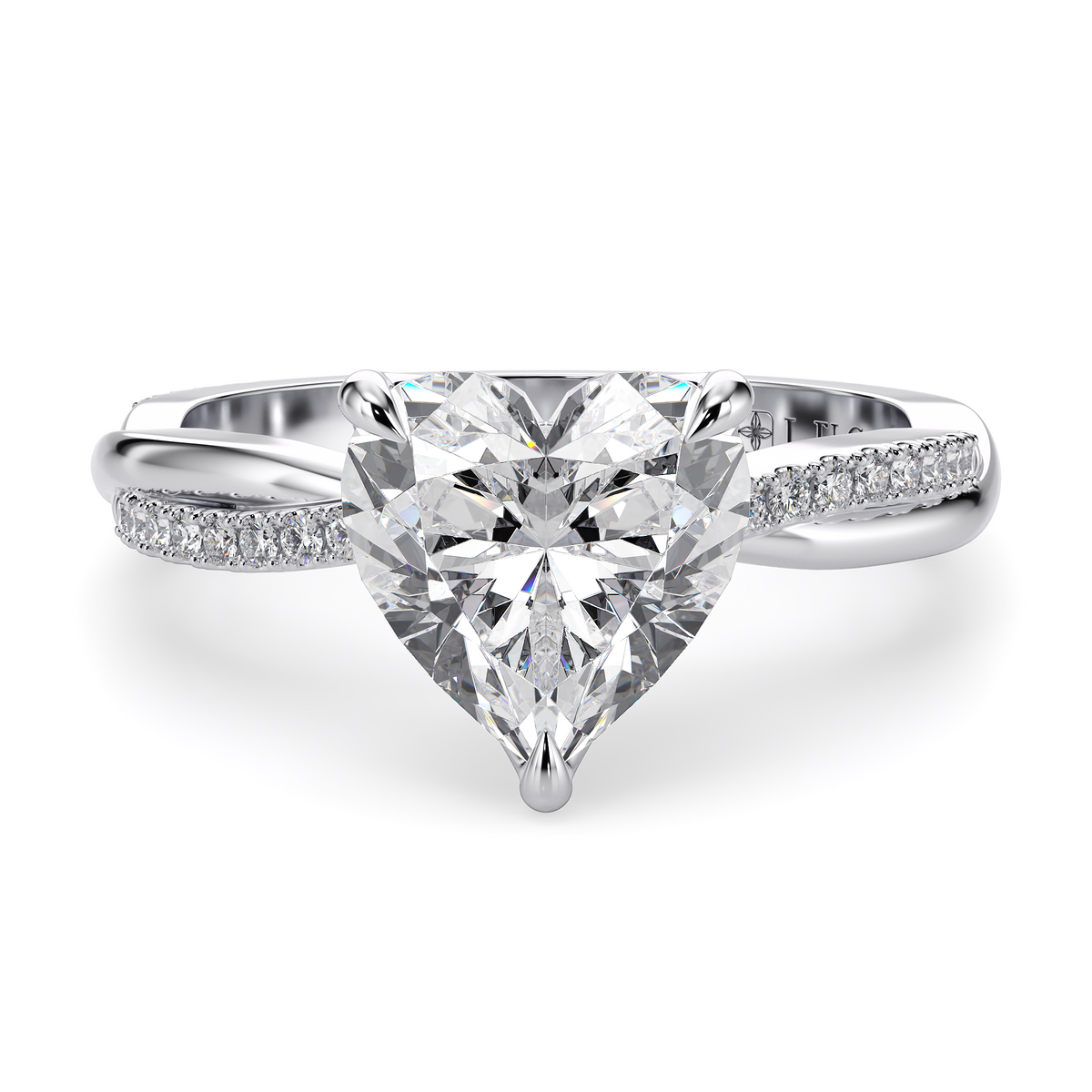 Load image into Gallery viewer, LUCCE Twisting Pavé Heart Diamond Engagement Ring with Petal Prongs in Gold or Platinum
