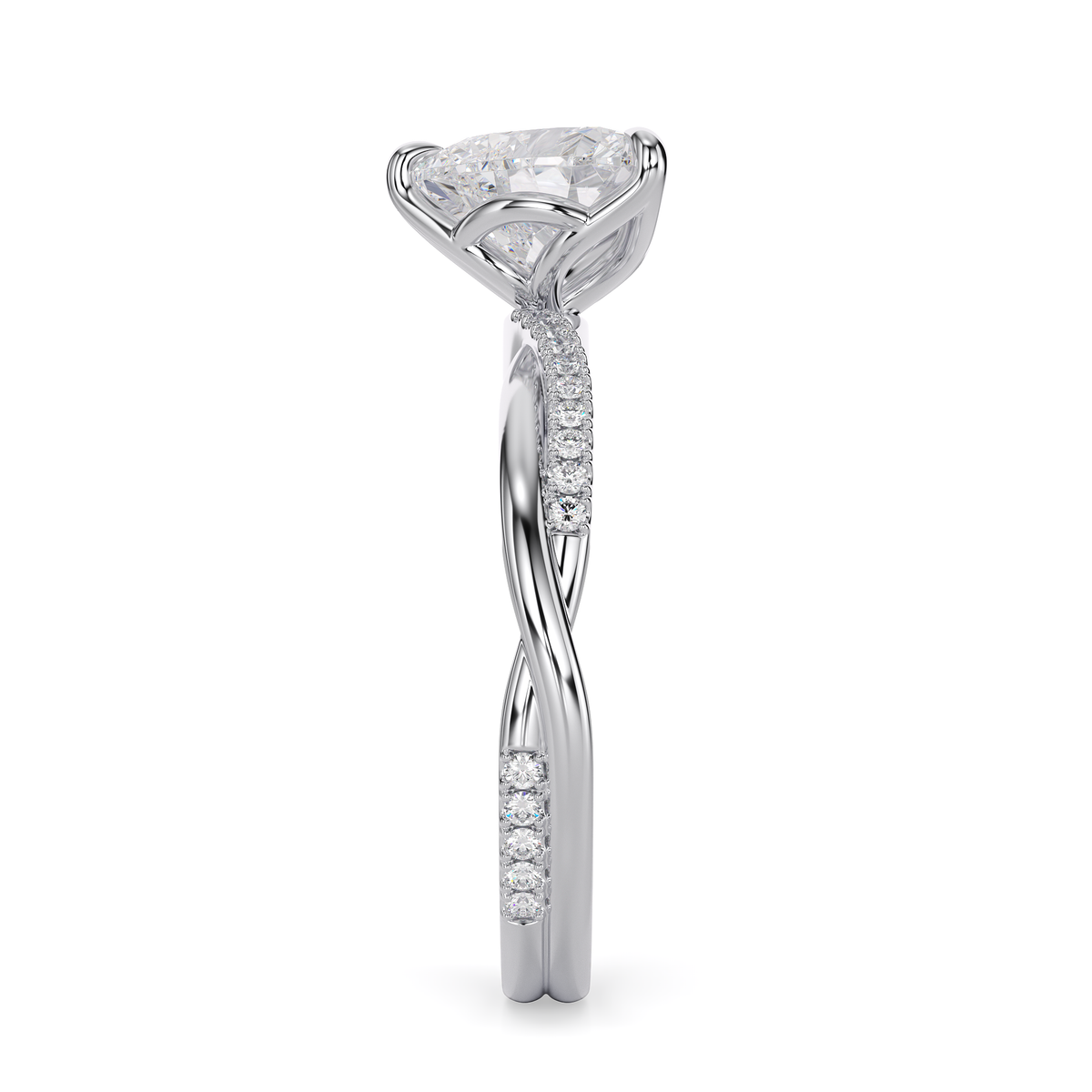 Load image into Gallery viewer, LUCCE Twisting Pavé Heart Diamond Engagement Ring with Petal Prongs in Gold or Platinum
