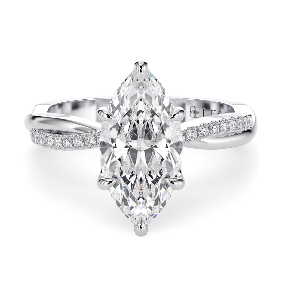 Load image into Gallery viewer, LUCCE Twisting Marquise Pavé Diamond Engagement Ring with Petal Prongs in Gold or Platinum
