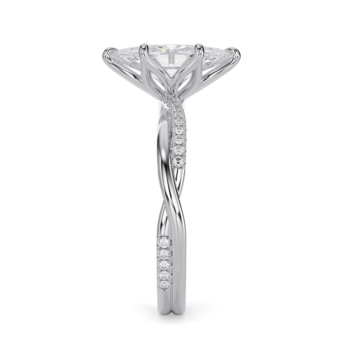 Load image into Gallery viewer, LUCCE Twisting Marquise Pavé Diamond Engagement Ring with Petal Prongs in Gold or Platinum
