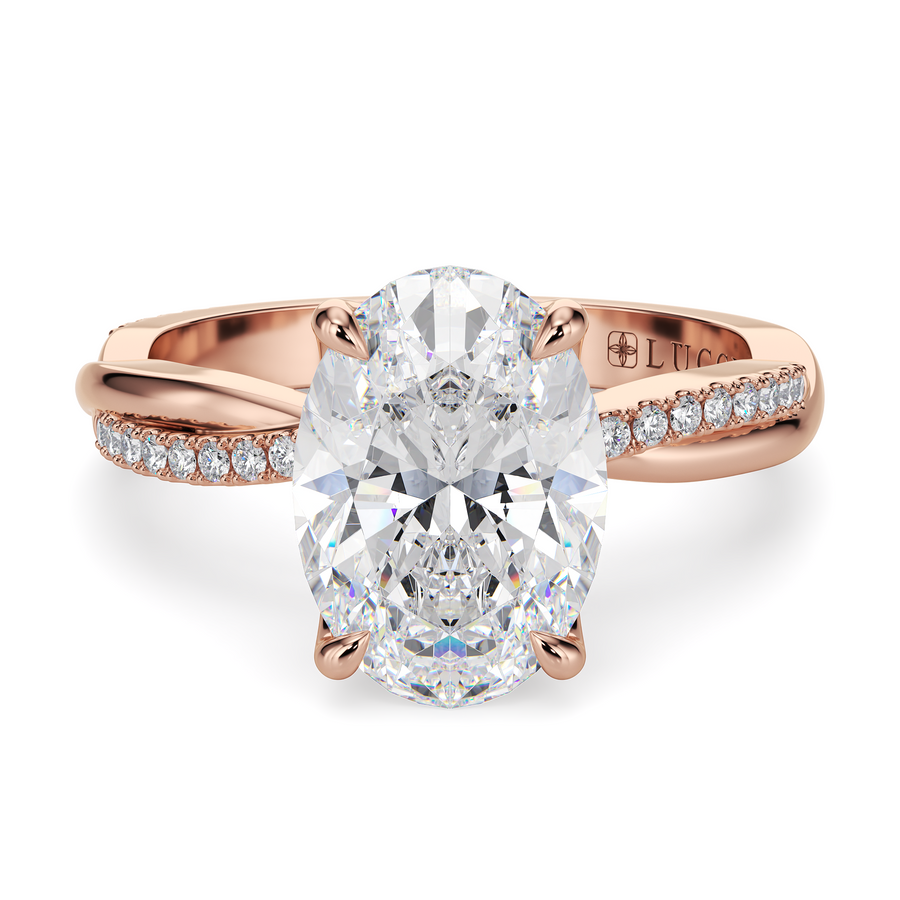 Load image into Gallery viewer, LUCCE Twisting Pavé Oval  Diamond Engagement Ring with Petal Prongs in Gold or Platinum
