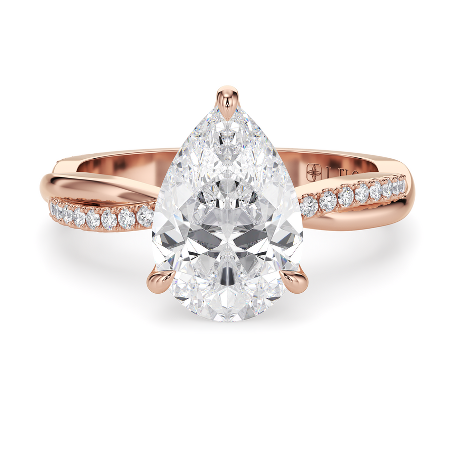 Load image into Gallery viewer, LUCCE Twisting Pear Pavé Diamond Engagement Ring with Petal Prongs in Gold or Platinum
