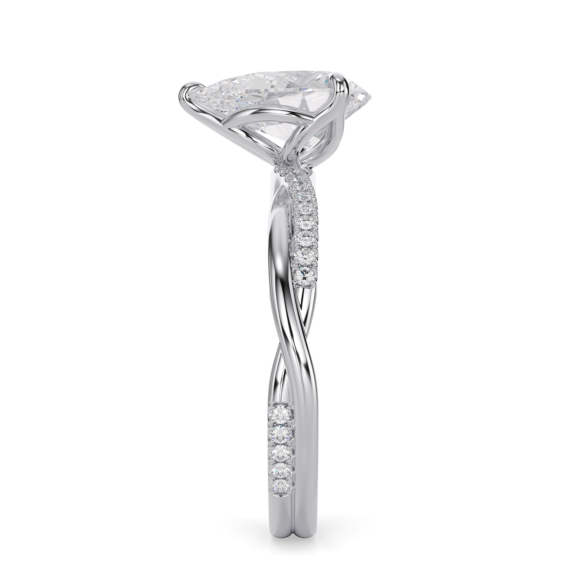 Load image into Gallery viewer, LUCCE Twisting Pear Pavé Diamond Engagement Ring with Petal Prongs in Gold or Platinum
