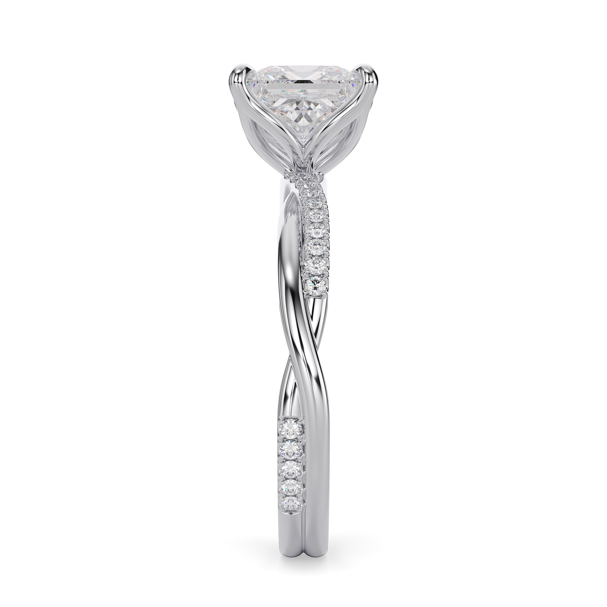 Load image into Gallery viewer, LUCCE Twisting Princess Pavé Diamond Engagement Ring with Petal Prongs in Gold or Platinum
