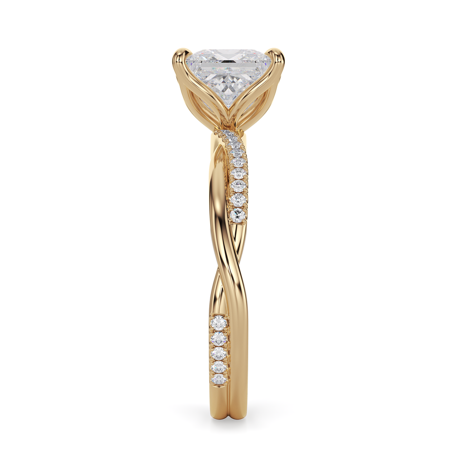 Load image into Gallery viewer, LUCCE Twisting Princess Pavé Diamond Engagement Ring with Petal Prongs in Gold or Platinum
