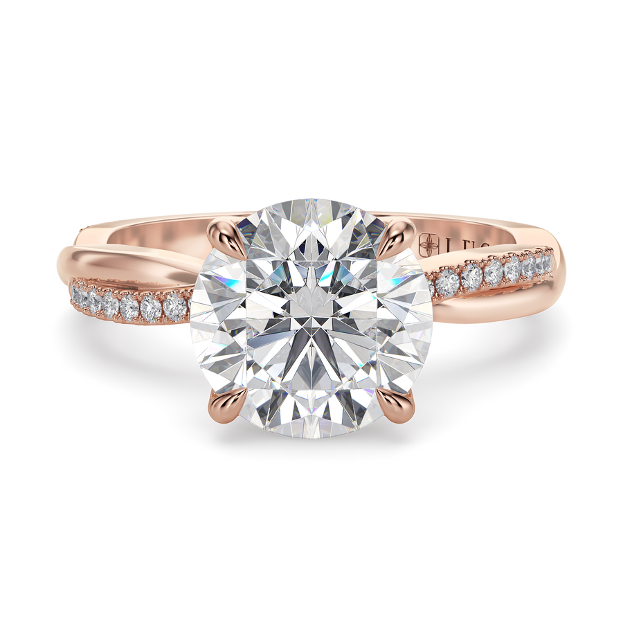Load image into Gallery viewer, LUCCE Twisting Pavé Round Diamond Engagement Ring with Petal Prongs in Gold or Platinum
