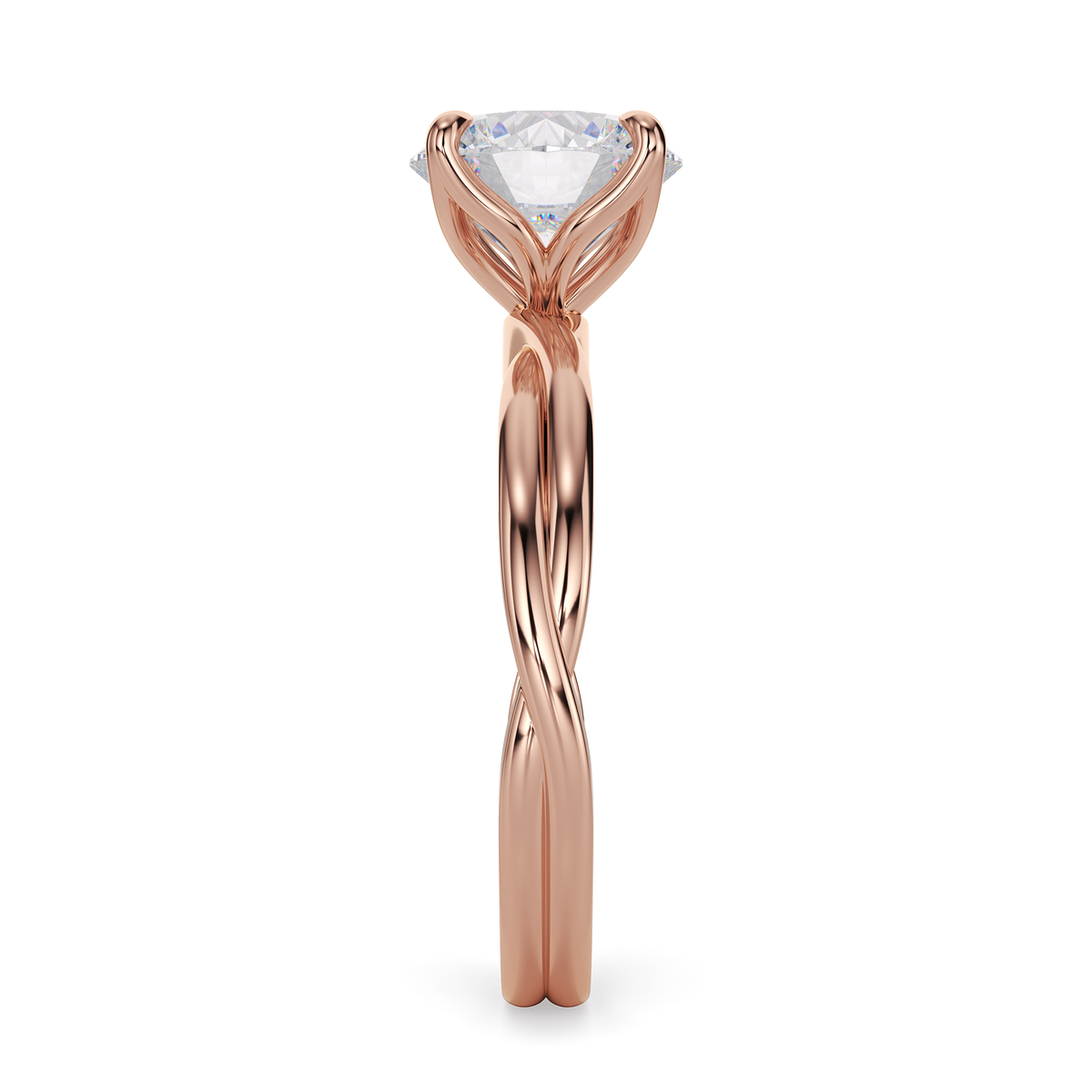 Load image into Gallery viewer, LUCCE Twisting Round Solitaire Diamond Engagement Ring with Petal Prongs in Gold or Platinum
