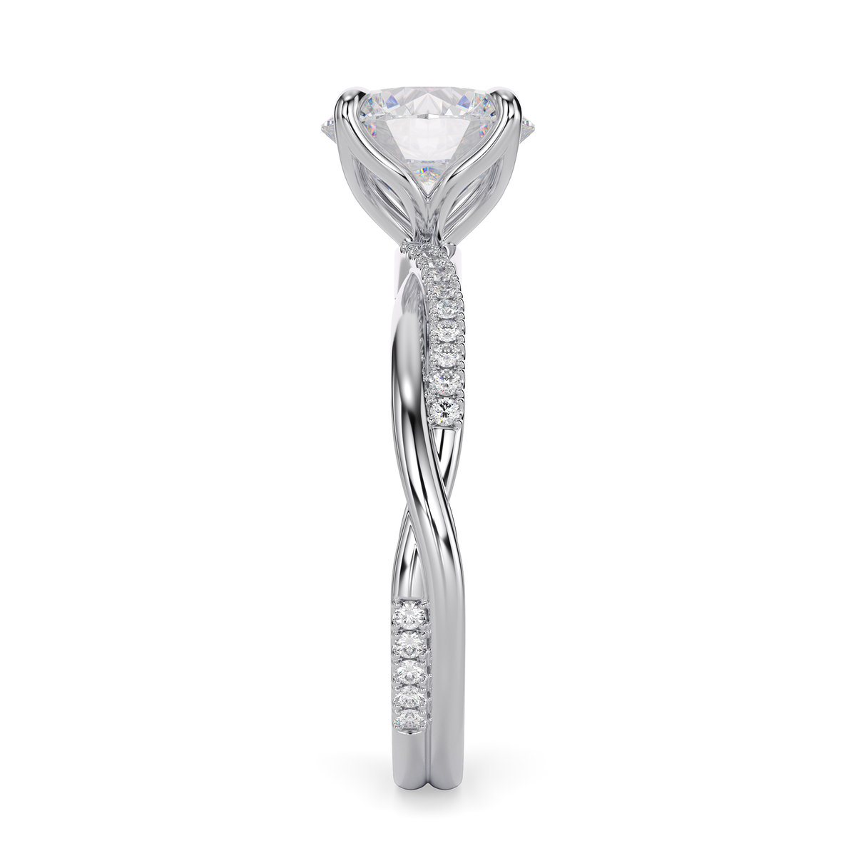 Load image into Gallery viewer, LUCCE Twisting Pavé Round Diamond Engagement Ring with Petal Prongs in Gold or Platinum
