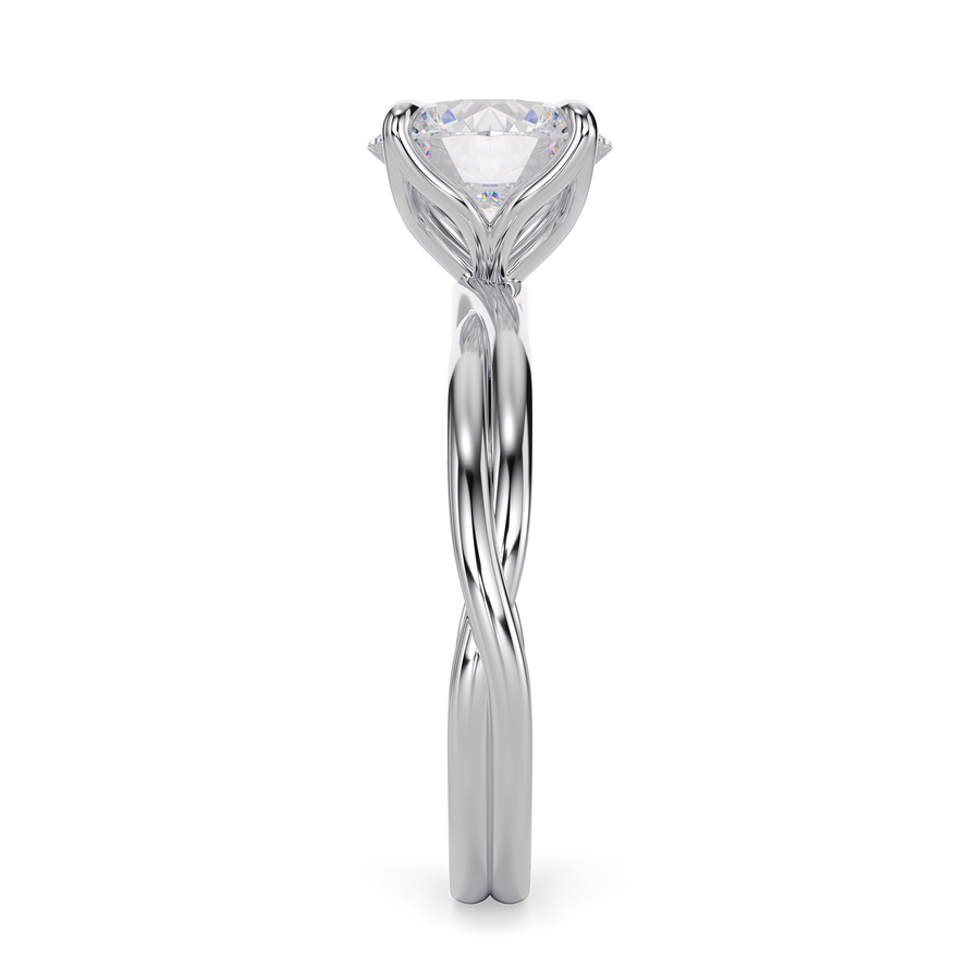 Load image into Gallery viewer, LUCCE Twisting Round Solitaire Diamond Engagement Ring with Petal Prongs in Gold or Platinum
