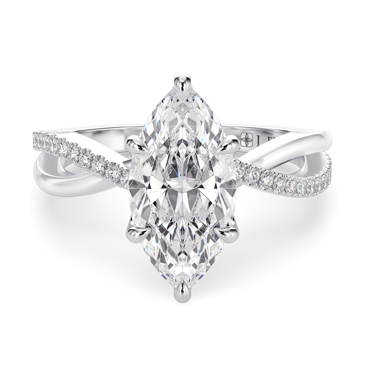Load image into Gallery viewer, LUCCE Infinity Twisting Marquise Pavé Diamond Engagement Ring with Petal Prongs in Gold or Platinum
