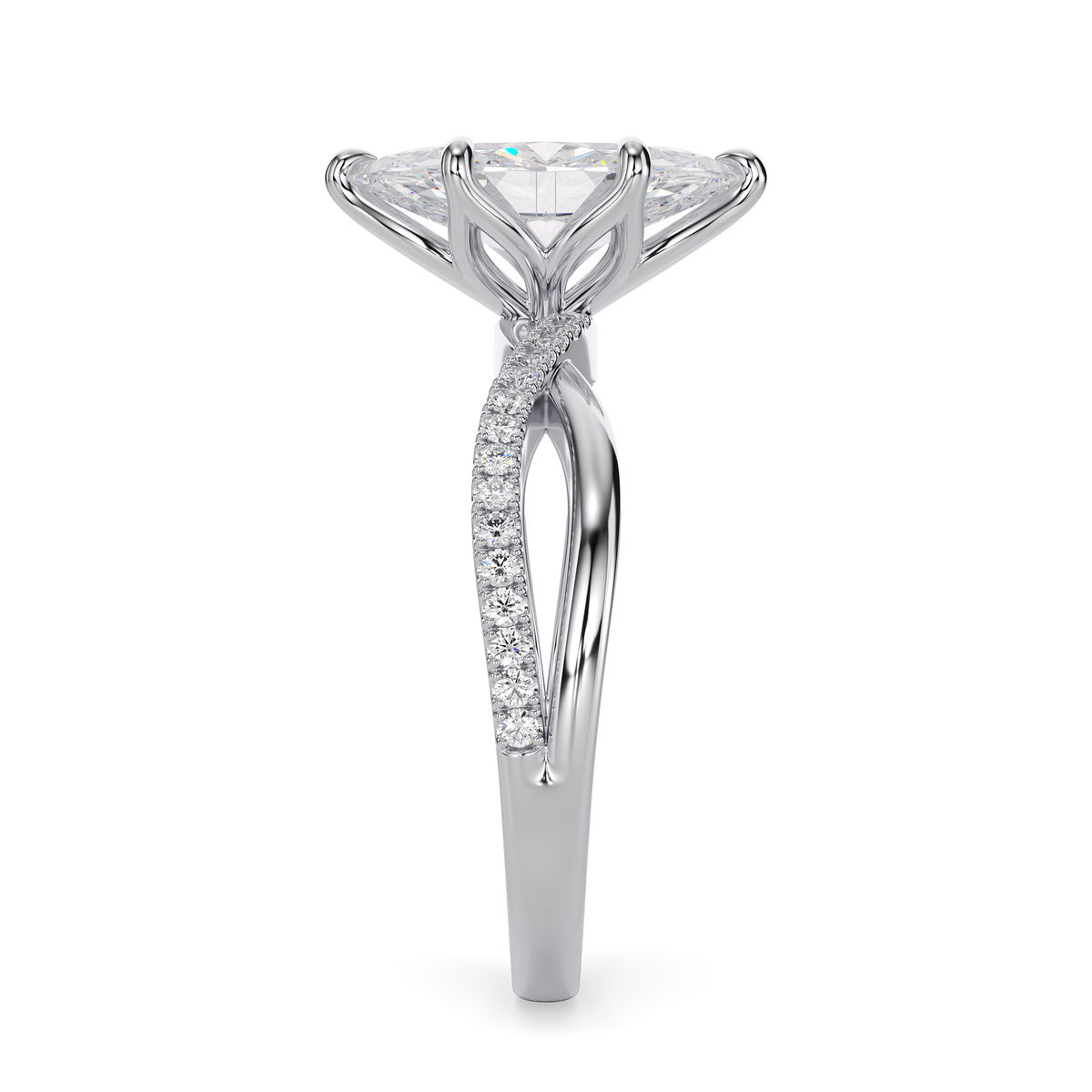 Load image into Gallery viewer, LUCCE Infinity Twisting Marquise Pavé Diamond Engagement Ring with Petal Prongs in Gold or Platinum
