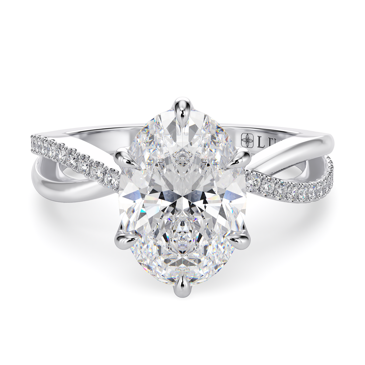 Load image into Gallery viewer, LUCCE Infinity Twisting Pavé Oval  Diamond Engagement Ring with Petal Prongs in Gold or Platinum

