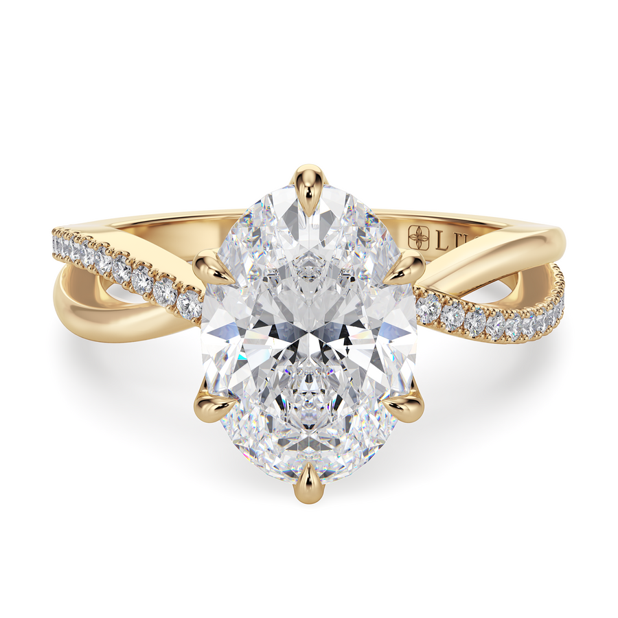 Load image into Gallery viewer, LUCCE Infinity Twisting Pavé Oval  Diamond Engagement Ring with Petal Prongs in Gold or Platinum
