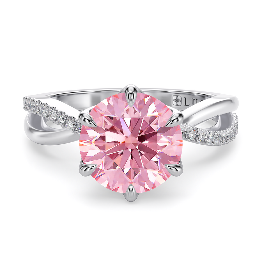Load image into Gallery viewer, LUCCE FIORE™ Sei Round ROSÉ™ Pink Lab Diamond 1.18ct Fancy Vivid Pink IGI Platinum
