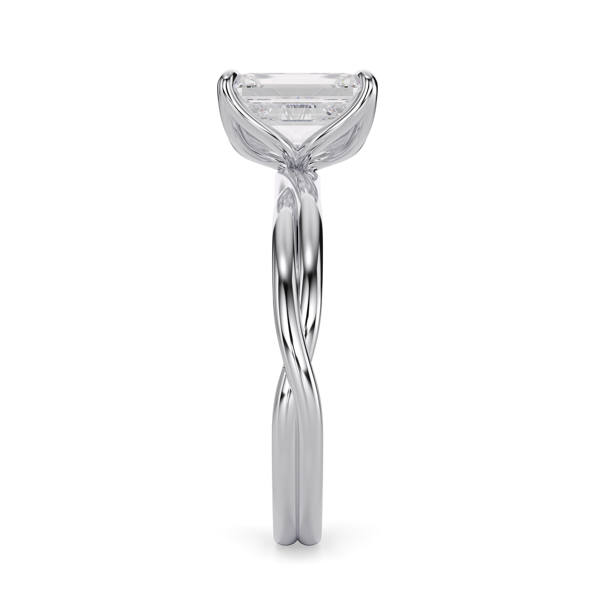 Load image into Gallery viewer, LUCCE Twisting Radiant Solitaire Diamond Engagement Ring with Petal Prongs in Gold or Platinum
