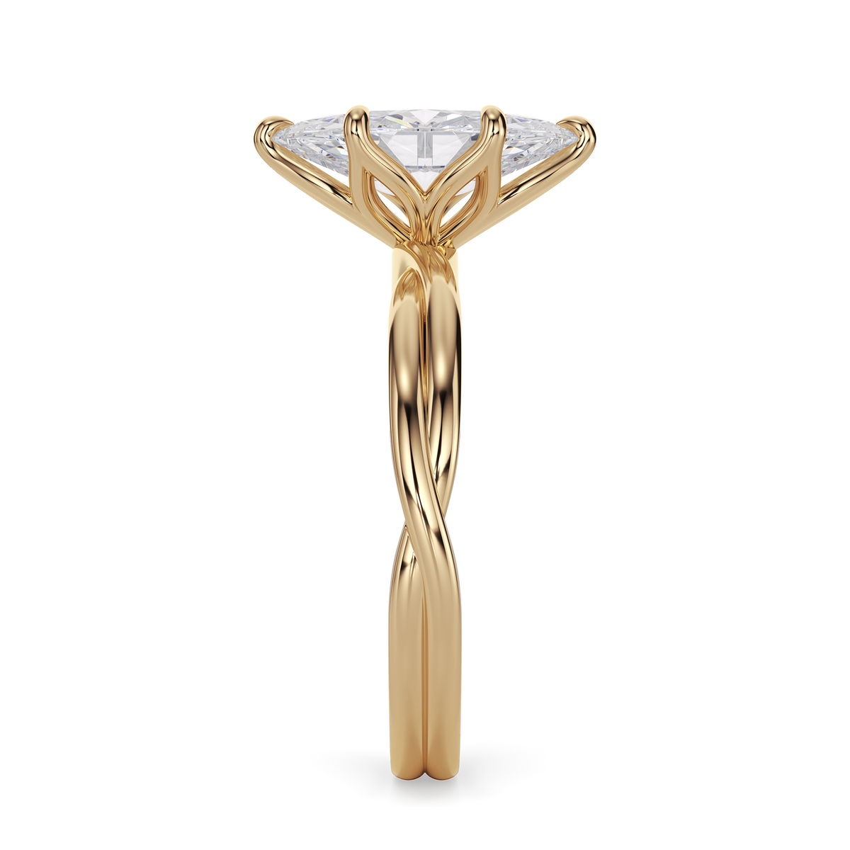 Load image into Gallery viewer, LUCCE Twisting Marquise Solitaire Diamond Engagement Ring with Petal Prongs in Gold or Platinum
