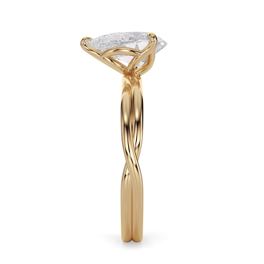 Load image into Gallery viewer, LUCCE Twisting Pear Solitaire Diamond Engagement Ring with Petal Prongs in Gold or Platinum
