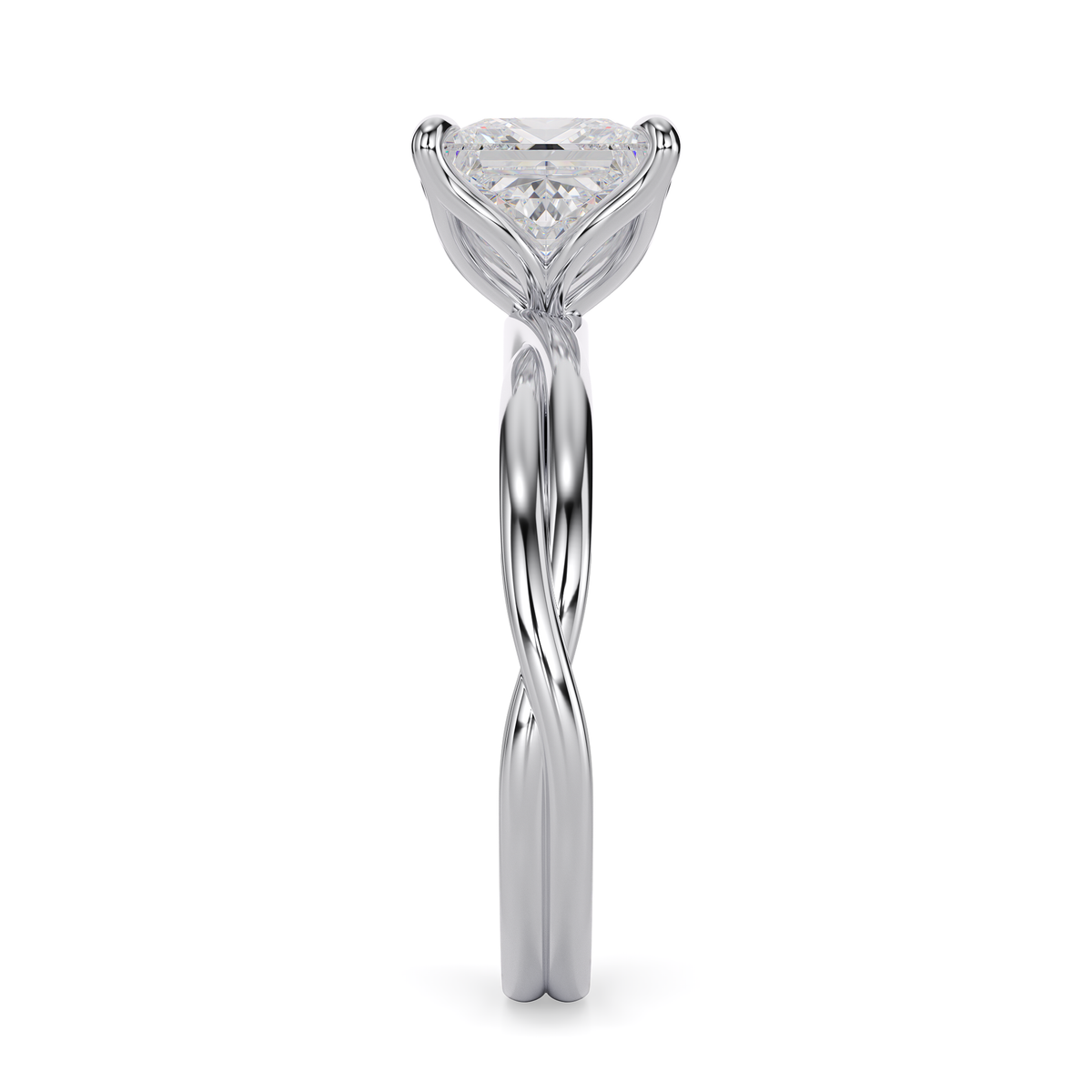 Load image into Gallery viewer, LUCCE Twisting Cushion Solitaire Diamond Engagement Ring with Petal Prongs in Gold or Platinum
