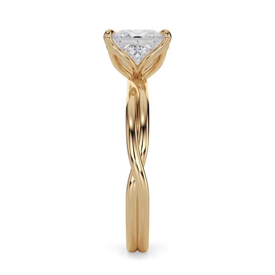 Load image into Gallery viewer, LUCCE Twisting Cushion Solitaire Diamond Engagement Ring with Petal Prongs in Gold or Platinum
