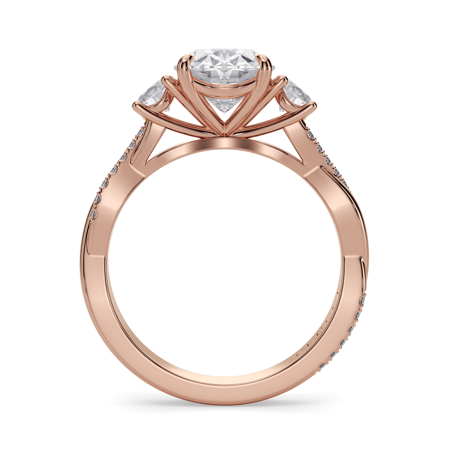 Load image into Gallery viewer, LUCCE Twisting Pavé Oval Trilogy  Diamond Engagement Ring with Petal Prongs in Gold or Platinum

