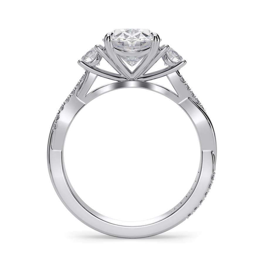 Load image into Gallery viewer, LUCCE Twisting Pavé Oval Trilogy  Diamond Engagement Ring with Petal Prongs in Gold or Platinum
