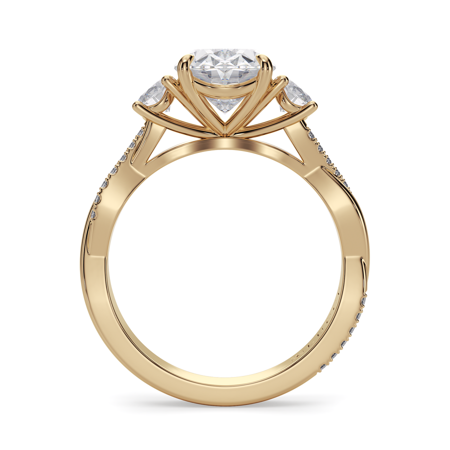 Load image into Gallery viewer, LUCCE Twisting Pavé Oval Trilogy  Diamond Engagement Ring with Petal Prongs in Gold or Platinum
