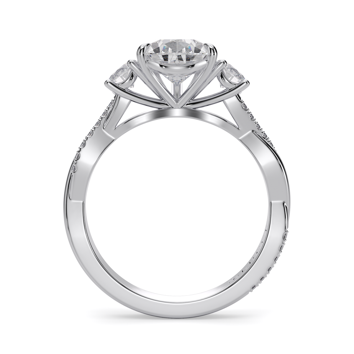 Load image into Gallery viewer, LUCCE Twisting Pear Pavé Trio Diamond Engagement Ring with Petal Prongs in Gold or Platinum
