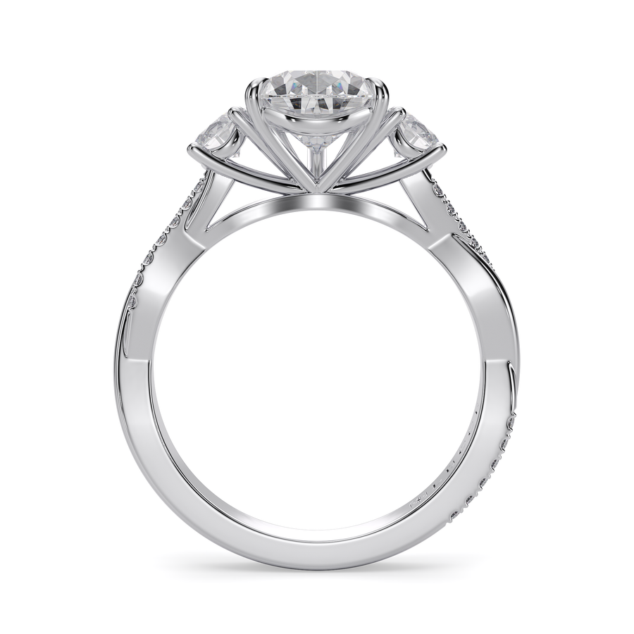 Load image into Gallery viewer, LUCCE Twisting Pear Pavé Trio Diamond Engagement Ring with Petal Prongs in Gold or Platinum
