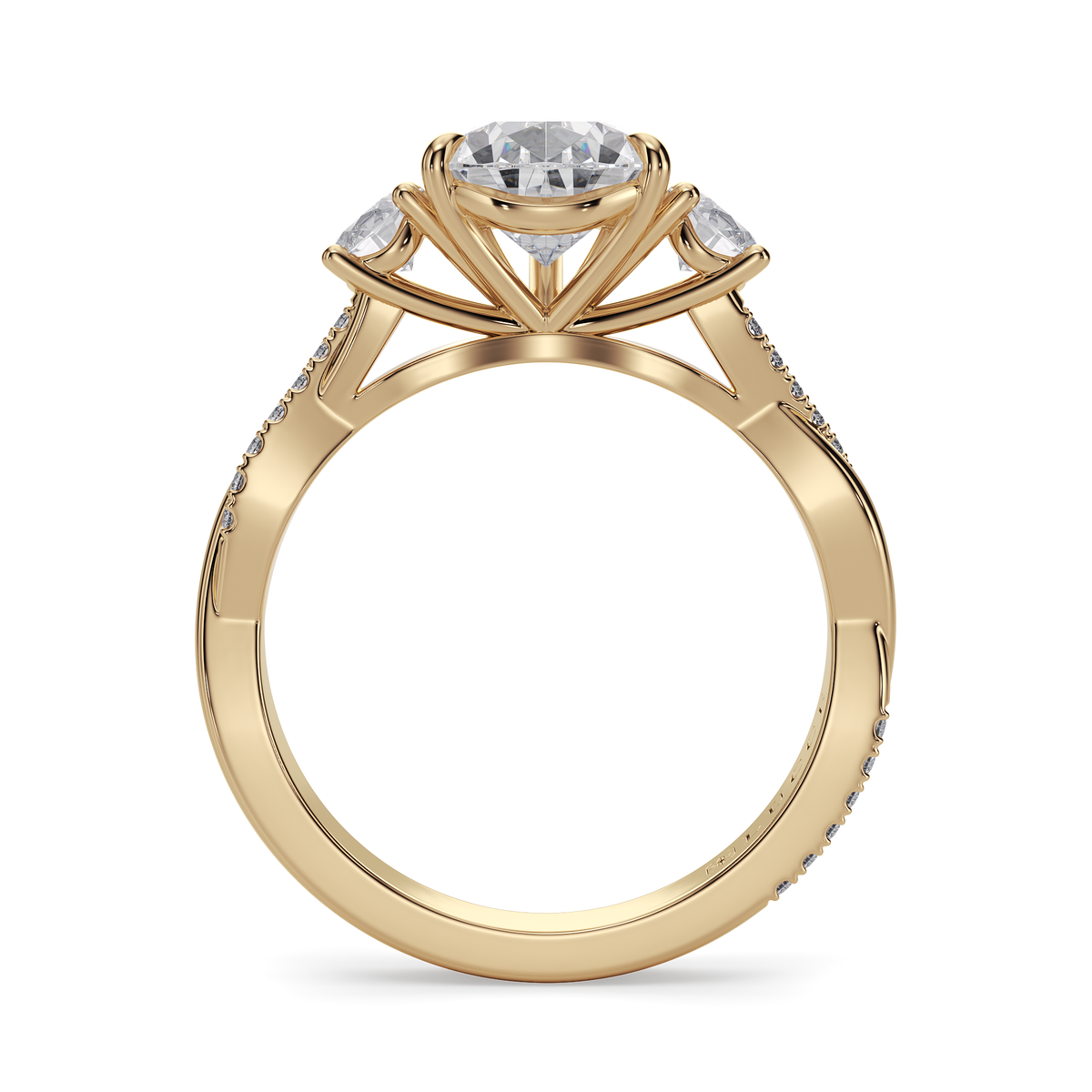 Load image into Gallery viewer, LUCCE Twisting Pear Pavé Trio Diamond Engagement Ring with Petal Prongs in Gold or Platinum
