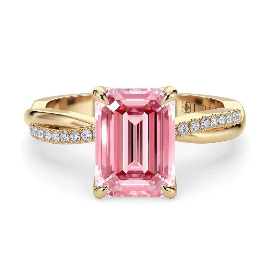 Load image into Gallery viewer, LUCCE Twisting Emerald Pavé Pink Diamond Engagement Ring with Petal Prongs in Gold or Platinum
