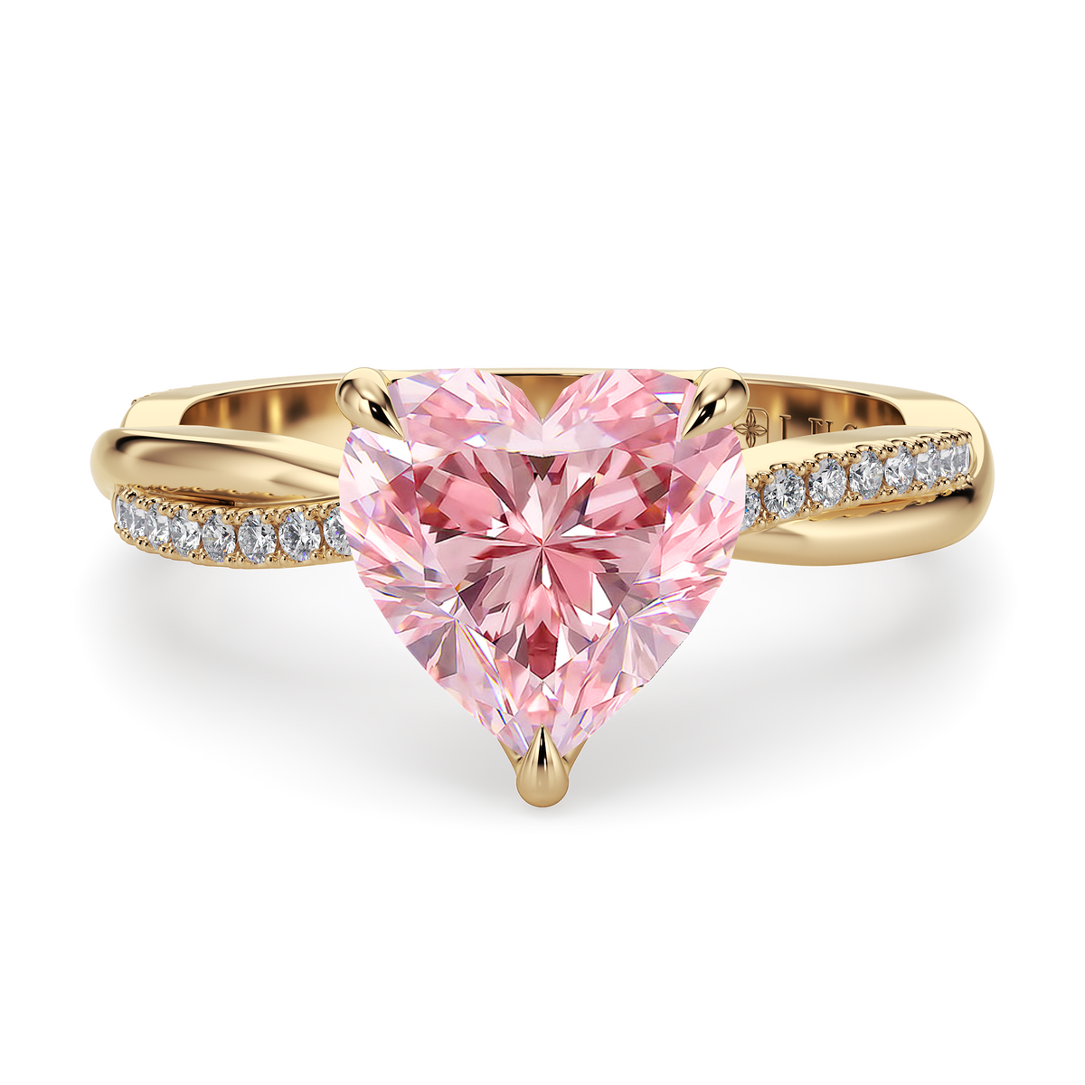 Load image into Gallery viewer, LUCCE Twisting Pavé Heart Pink Diamond Engagement Ring with Petal Prongs in Gold or Platinum
