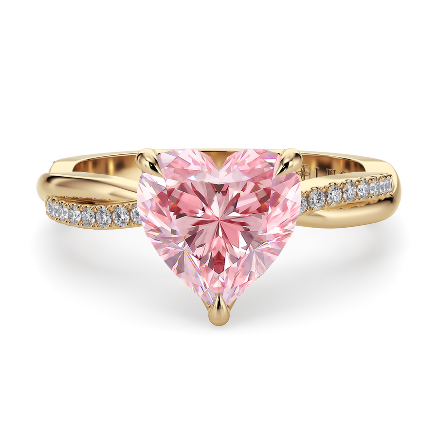 Load image into Gallery viewer, LUCCE Twisting Pavé Heart Pink Diamond Engagement Ring with Petal Prongs in Gold or Platinum
