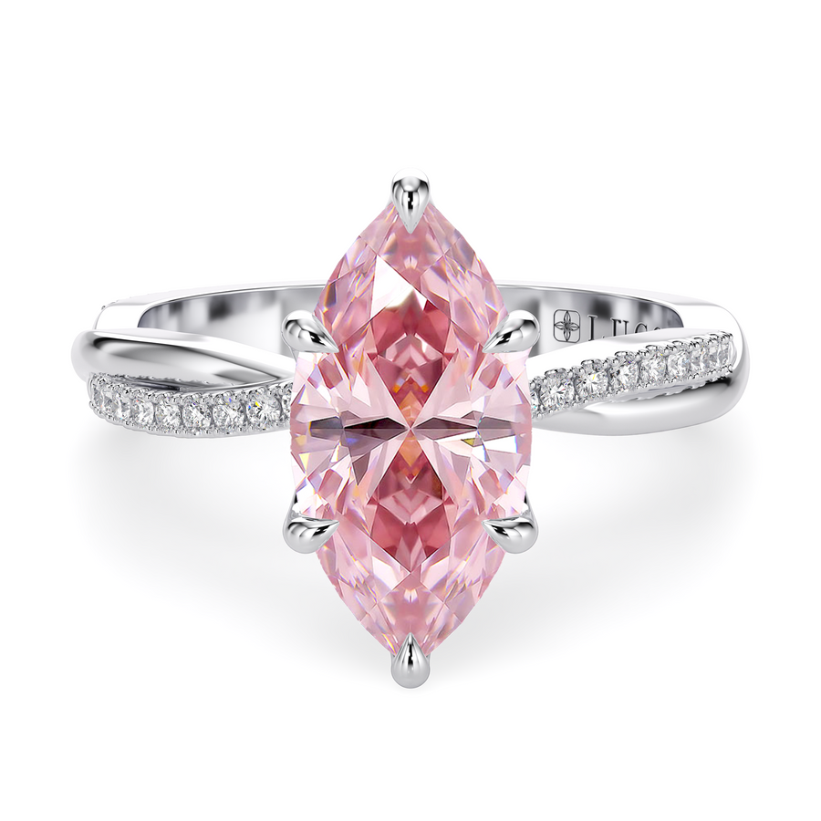 Load image into Gallery viewer, LUCCE Twisting Marquise Pavé Pink Diamond Engagement Ring with Petal Prongs in Gold or Platinum
