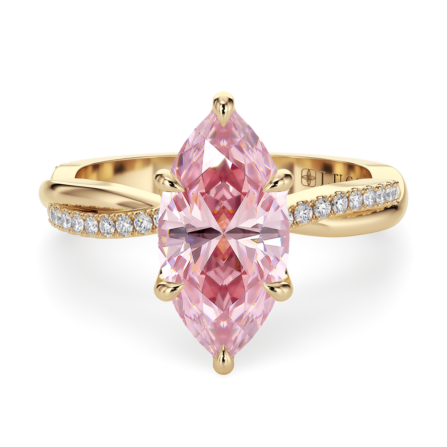 Load image into Gallery viewer, LUCCE Twisting Marquise Pavé Pink Diamond Engagement Ring with Petal Prongs in Gold or Platinum
