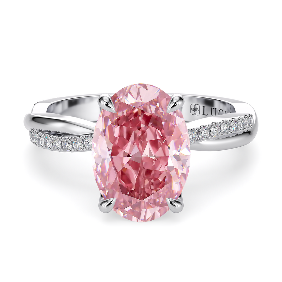 Load image into Gallery viewer, LUCCE Twisting Pavé Oval Pink  Diamond Engagement Ring with Petal Prongs in Gold or Platinum
