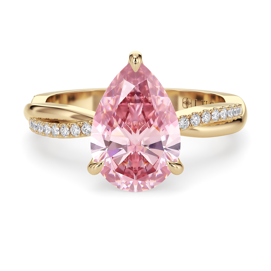 Load image into Gallery viewer, LUCCE Twisting Pear Pavé Pink Diamond Engagement Ring with Petal Prongs in Gold or Platinum
