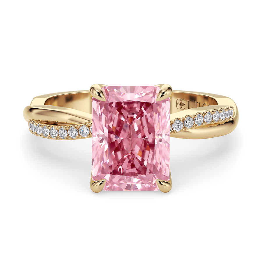 Load image into Gallery viewer, LUCCE Twisting Radiant Pave Pink Diamond Engagement Ring with Petal Prongs in Gold or Platinum
