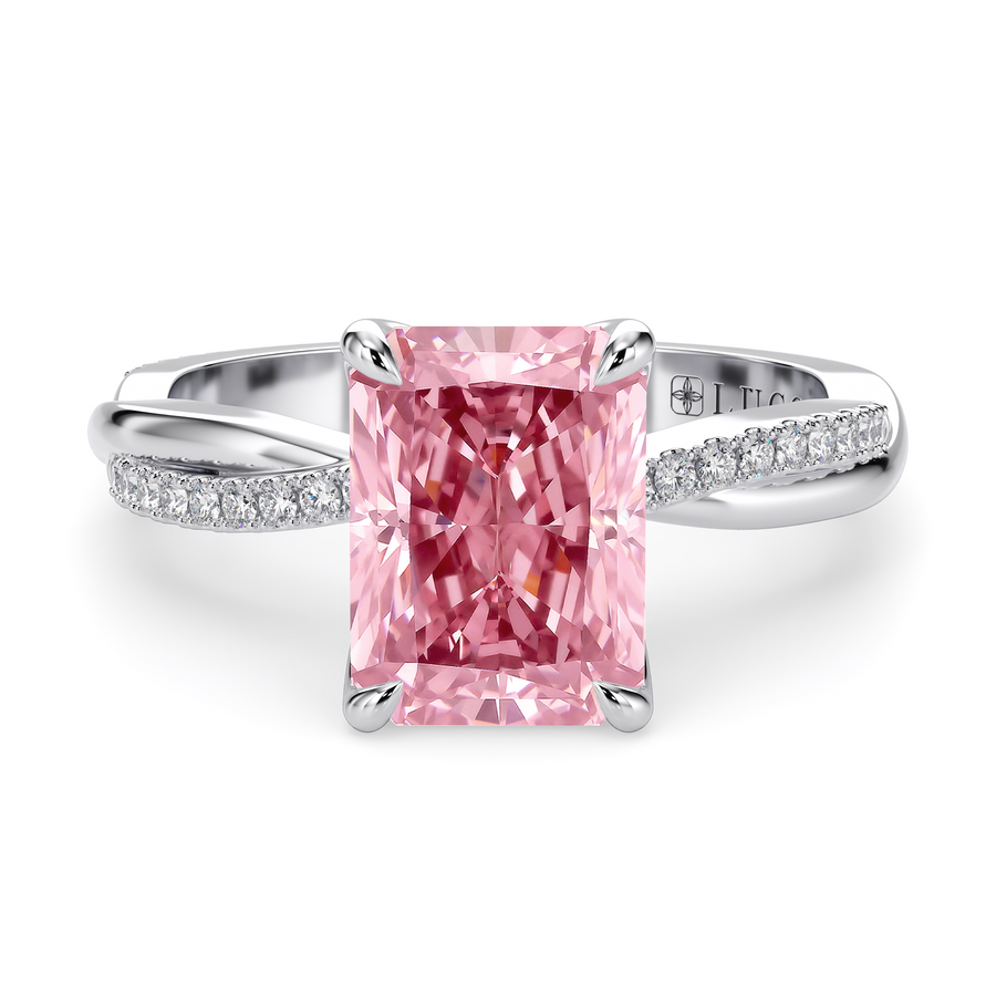 Load image into Gallery viewer, LUCCE Twisting Radiant Pave Pink Diamond Engagement Ring with Petal Prongs in Gold or Platinum
