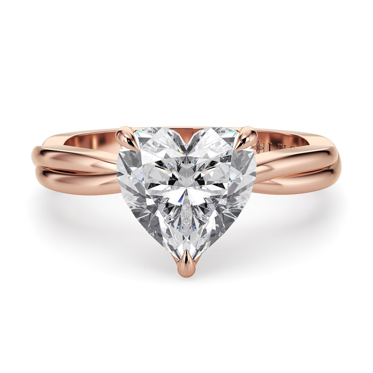 Load image into Gallery viewer, LUCCE Twisting Solitaire Heart Diamond Engagement Ring with Petal Prongs in Gold or Platinum

