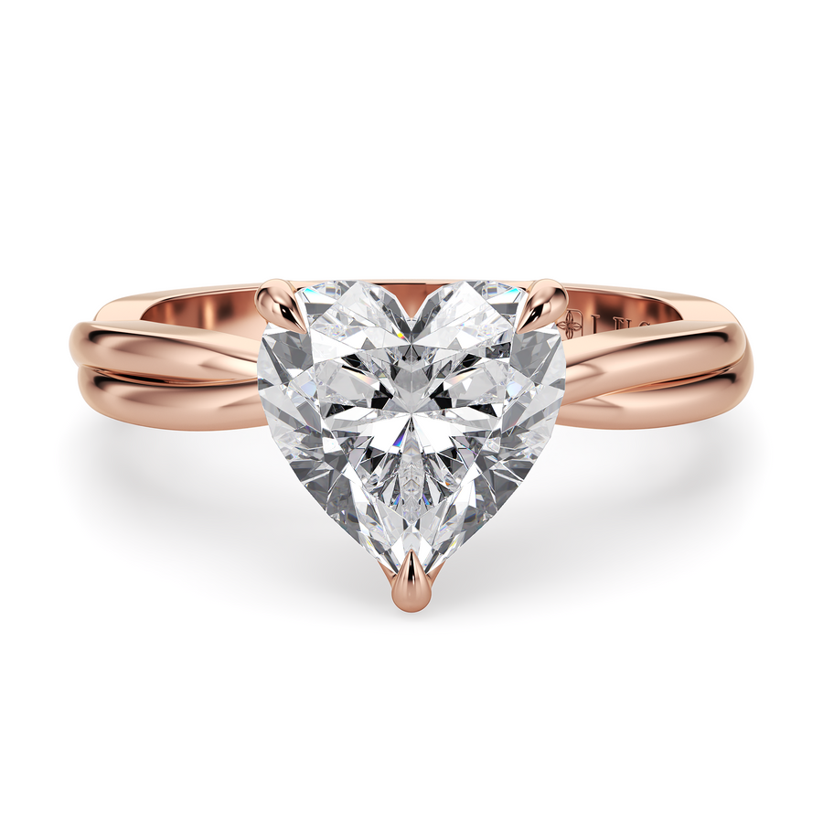 Load image into Gallery viewer, LUCCE Twisting Solitaire Heart Diamond Engagement Ring with Petal Prongs in Gold or Platinum

