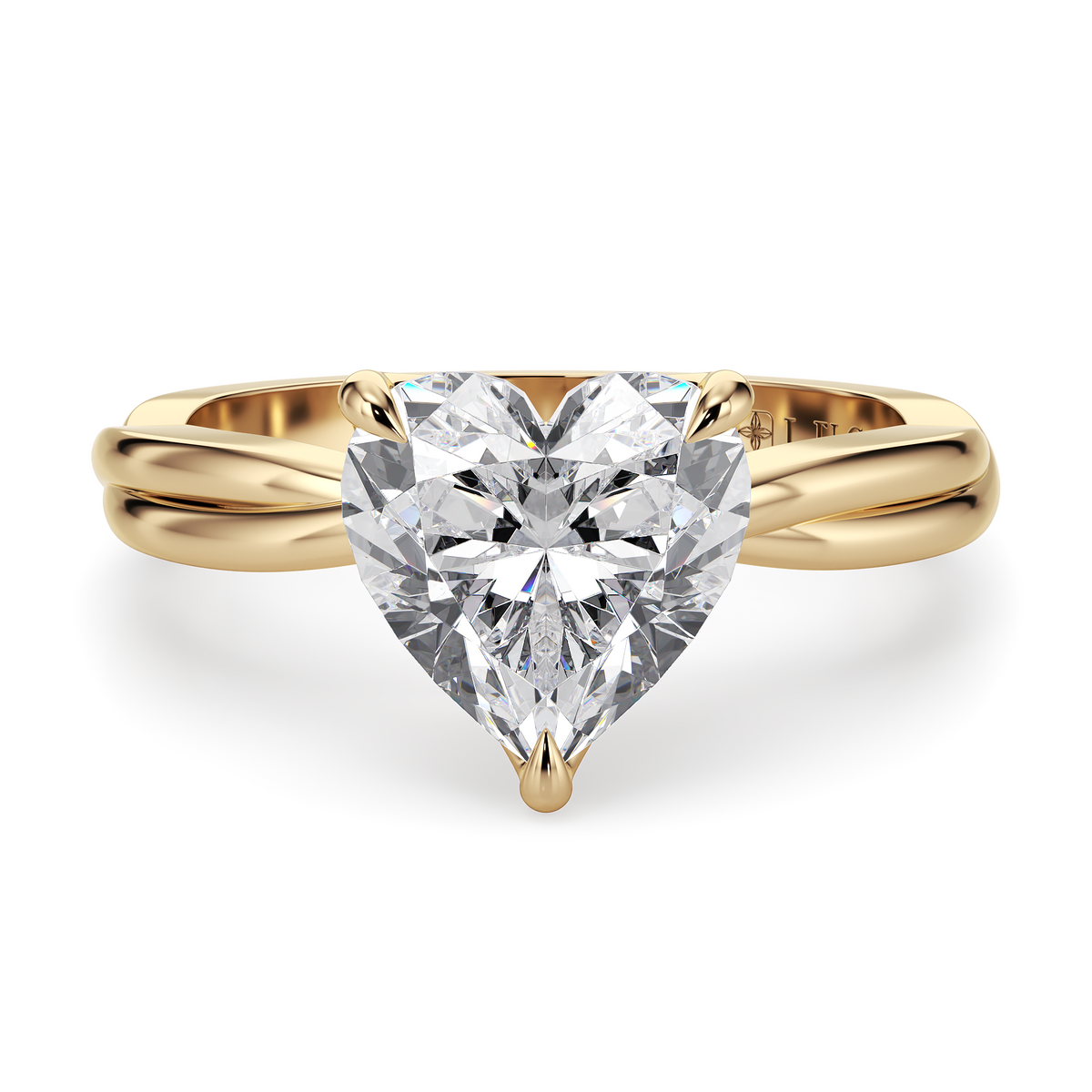 Load image into Gallery viewer, LUCCE Twisting Solitaire Heart Diamond Engagement Ring with Petal Prongs in Gold or Platinum
