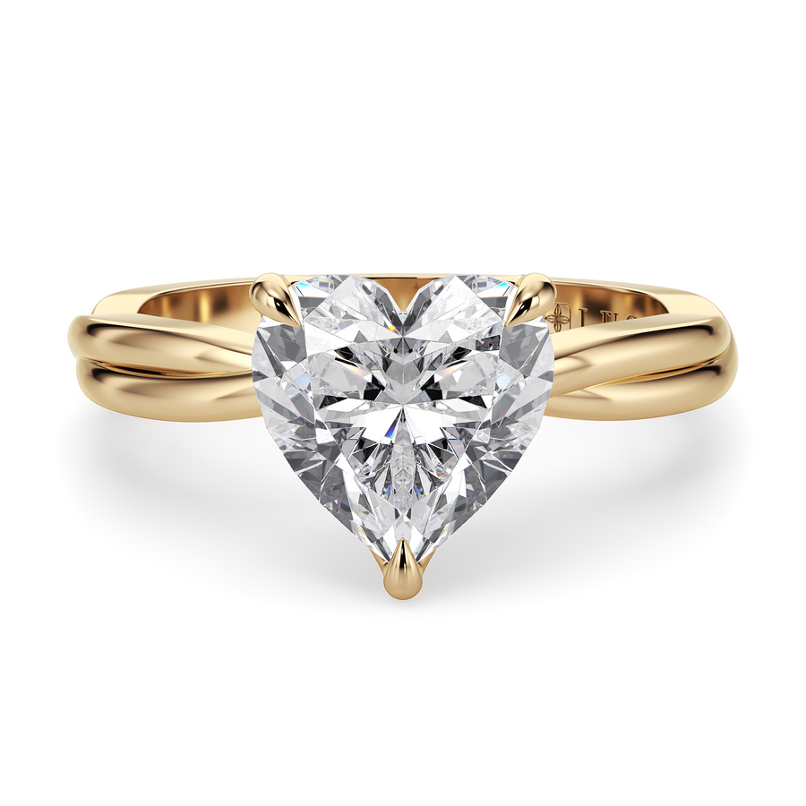 Load image into Gallery viewer, LUCCE Twisting Solitaire Heart Diamond Engagement Ring with Petal Prongs in Gold or Platinum
