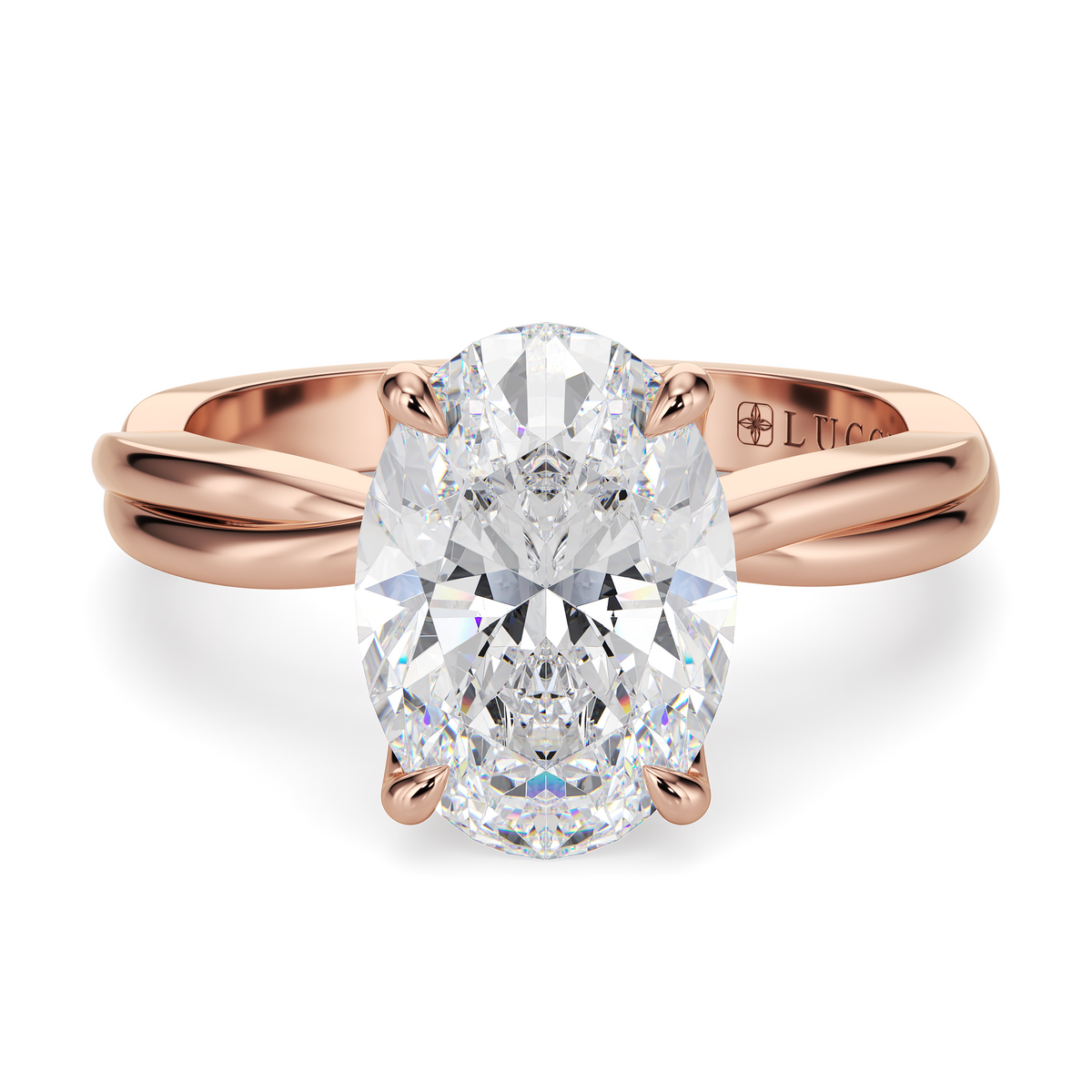 Load image into Gallery viewer, LUCCE Twisting Solitaire Oval  Diamond Engagement Ring with Petal Prongs in Gold or Platinum
