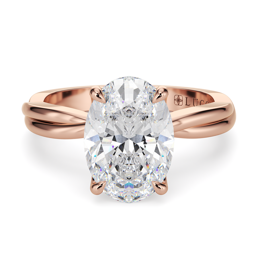 Load image into Gallery viewer, LUCCE Twisting Solitaire Oval  Diamond Engagement Ring with Petal Prongs in Gold or Platinum
