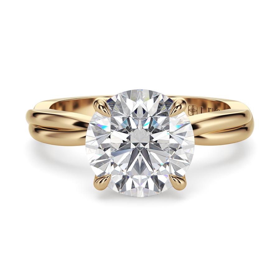 Load image into Gallery viewer, LUCCE Twisting Round Solitaire Diamond Engagement Ring with Petal Prongs in Gold or Platinum
