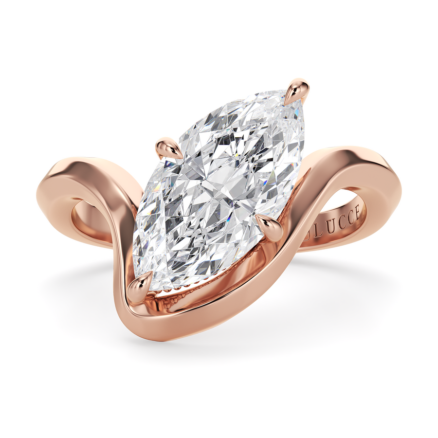Load image into Gallery viewer, LUCCE Marquise Diamond Flowing Knife Edge Solitaire in Low Setting Engagement Statement Ring in Gold or Platinum 
